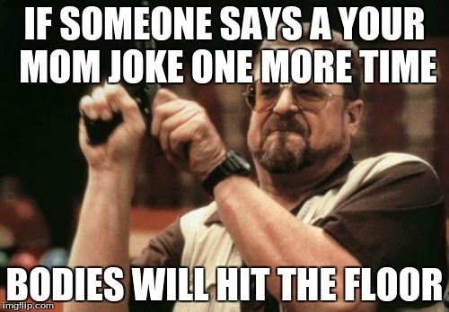 Am I The Only One Around Here | IF SOMEONE SAYS A YOUR MOM JOKE ONE MORE TIME; BODIES WILL HIT THE FLOOR | image tagged in memes,am i the only one around here | made w/ Imgflip meme maker