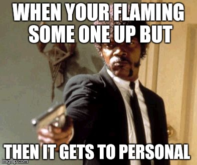 Say That Again I Dare You | WHEN YOUR FLAMING SOME ONE UP BUT; THEN IT GETS TO PERSONAL | image tagged in memes,say that again i dare you | made w/ Imgflip meme maker