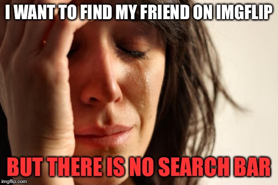 Seriously, why not add a search bar guys? | I WANT TO FIND MY FRIEND ON IMGFLIP; BUT THERE IS NO SEARCH BAR | image tagged in memes,first world problems | made w/ Imgflip meme maker