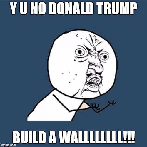 Y U No Meme | Y U NO DONALD TRUMP; BUILD A WALLLLLLLL!!! | image tagged in memes,y u no | made w/ Imgflip meme maker