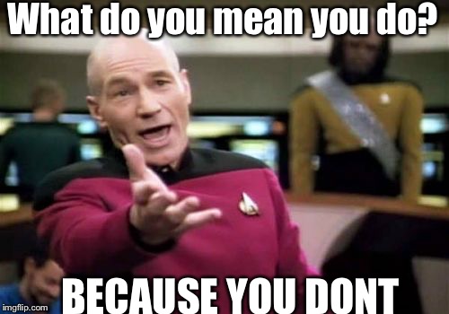 Picard Wtf Meme | What do you mean you do? BECAUSE YOU DONT | image tagged in memes,picard wtf | made w/ Imgflip meme maker