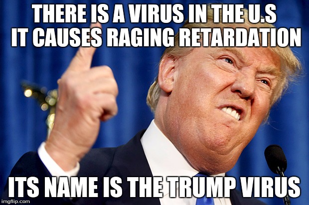Donald Trump | THERE IS A VIRUS IN THE U.S IT CAUSES RAGING RETARDATION; ITS NAME IS THE TRUMP VIRUS | image tagged in donald trump | made w/ Imgflip meme maker