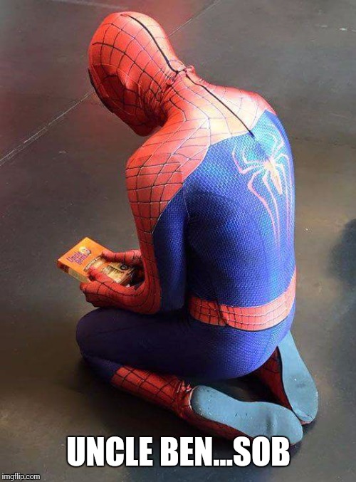 UNCLE BEN...SOB | image tagged in spidey rice | made w/ Imgflip meme maker