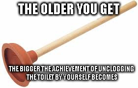 Old people problems | THE OLDER YOU GET; THE BIGGER THE ACHIEVEMENT OF UNCLOGGING THE TOILET BY YOURSELF BECOMES | image tagged in old people,old man,toilet humor | made w/ Imgflip meme maker