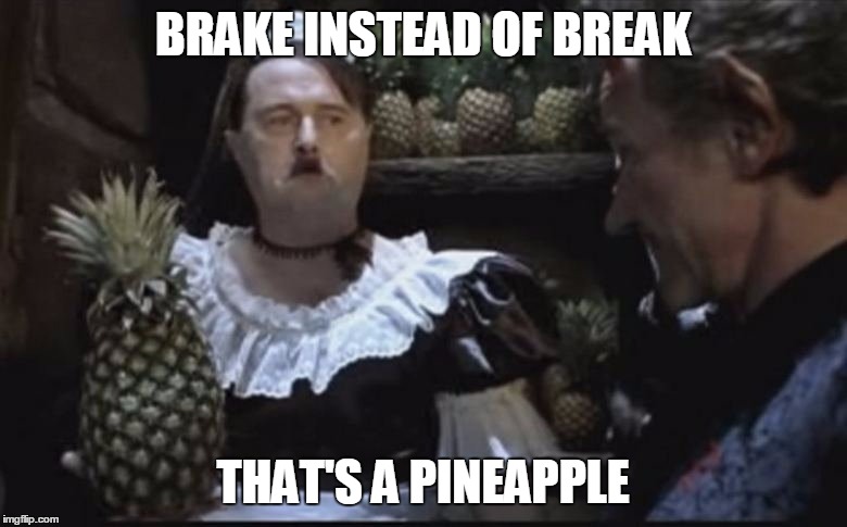 Hitler Pineapple | BRAKE INSTEAD OF BREAK THAT'S A PINEAPPLE | image tagged in hitler pineapple | made w/ Imgflip meme maker