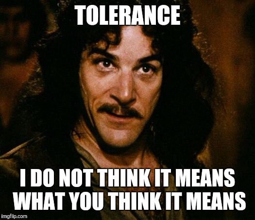 TOLERANCE I DO NOT THINK IT MEANS WHAT YOU THINK IT MEANS | made w/ Imgflip meme maker
