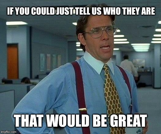 That Would Be Great Meme | IF YOU COULD JUST TELL US WHO THEY ARE THAT WOULD BE GREAT | image tagged in memes,that would be great | made w/ Imgflip meme maker