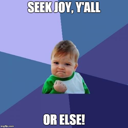 Success Kid | SEEK JOY, Y'ALL; OR ELSE! | image tagged in memes,success kid | made w/ Imgflip meme maker