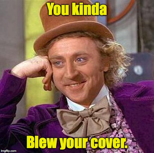 Creepy Condescending Wonka Meme | You kinda Blew your cover. | image tagged in memes,creepy condescending wonka | made w/ Imgflip meme maker