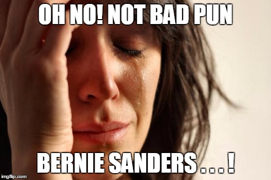 First World Problems Meme | OH NO! NOT BAD PUN BERNIE SANDERS . . . ! | image tagged in memes,first world problems | made w/ Imgflip meme maker