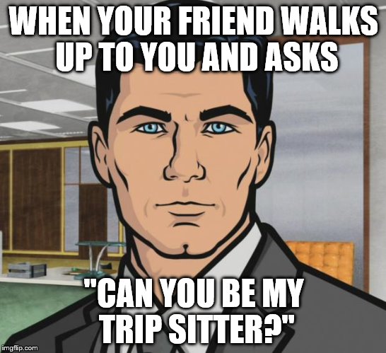 Archer | WHEN YOUR FRIEND WALKS UP TO YOU AND ASKS; "CAN YOU BE MY TRIP SITTER?" | image tagged in memes,archer | made w/ Imgflip meme maker