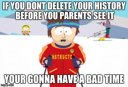 Super Cool Ski Instructor Meme | IF YOU DONT DELETE YOUR HISTORY BEFORE YOU PARENTS SEE IT; YOUR GONNA HAVE A BAD TIME | image tagged in memes,super cool ski instructor | made w/ Imgflip meme maker