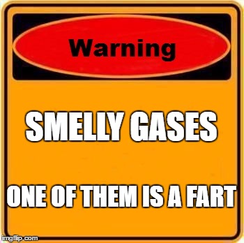 Warning Sign | SMELLY GASES; ONE OF THEM IS A FART | image tagged in memes,warning sign | made w/ Imgflip meme maker