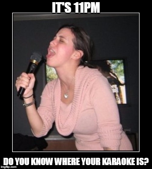 11pm | IT'S 11PM; DO YOU KNOW WHERE YOUR KARAOKE IS? | image tagged in karaoke | made w/ Imgflip meme maker