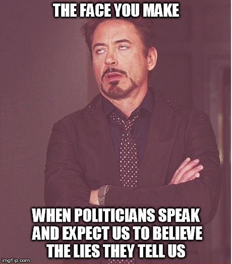 Face You Make Robert Downey Jr | THE FACE YOU MAKE; WHEN POLITICIANS SPEAK AND EXPECT US TO BELIEVE THE LIES THEY TELL US | image tagged in memes,face you make robert downey jr | made w/ Imgflip meme maker