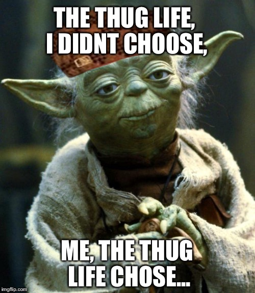 Star Wars Yoda | THE THUG LIFE, I DIDNT CHOOSE, ME, THE THUG LIFE CHOSE... | image tagged in memes,star wars yoda,scumbag | made w/ Imgflip meme maker