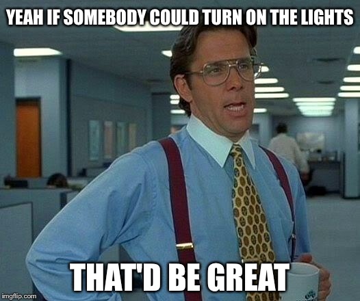 That Would Be Great Meme | YEAH IF SOMEBODY COULD TURN ON THE LIGHTS THAT'D BE GREAT | image tagged in memes,that would be great | made w/ Imgflip meme maker