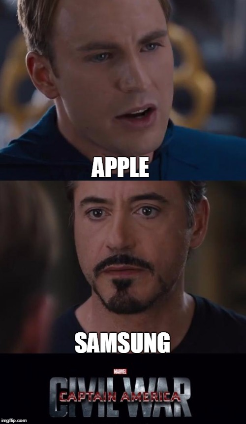 The Phone Wars | APPLE; SAMSUNG | image tagged in memes,marvel civil war | made w/ Imgflip meme maker