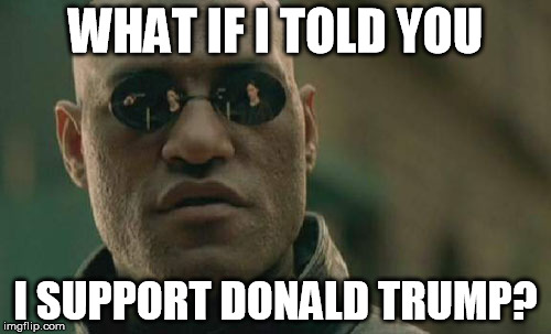 Matrix Morpheus | WHAT IF I TOLD YOU; I SUPPORT DONALD TRUMP? | image tagged in memes,matrix morpheus | made w/ Imgflip meme maker