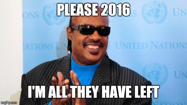 stevie wonder | PLEASE 2016; I'M ALL THEY HAVE LEFT | image tagged in stevie wonder | made w/ Imgflip meme maker