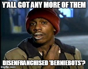 Y'all Got Any More Of That | Y'ALL GOT ANY MORE OF THEM; DISENFRANCHISED 'BERNIEBOTS'? | image tagged in memes,yall got any more of | made w/ Imgflip meme maker