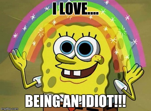 Imagination Spongebob Meme | I LOVE.... BEING AN IDIOT!!! | image tagged in memes,imagination spongebob | made w/ Imgflip meme maker