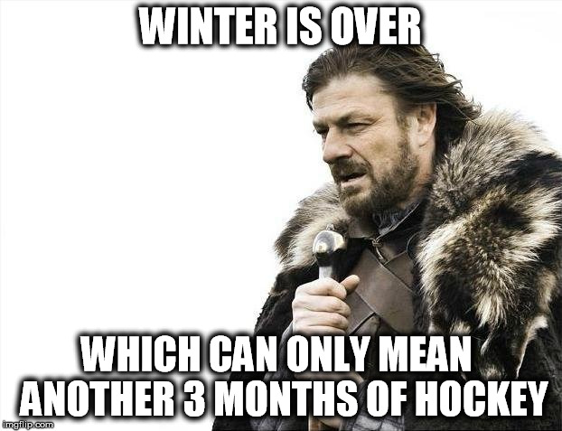 Brace Yourselves X is Coming Meme | WINTER IS OVER; WHICH CAN ONLY MEAN  ANOTHER 3 MONTHS OF HOCKEY | image tagged in memes,brace yourselves x is coming | made w/ Imgflip meme maker