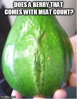 Pussy Avocado | DOES A BERRY THAT COMES WITH MEAT COUNT? | image tagged in pussy avocado | made w/ Imgflip meme maker