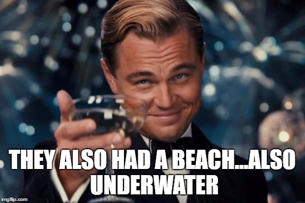 Leonardo Dicaprio Cheers Meme | THEY ALSO HAD A BEACH...ALSO UNDERWATER | image tagged in memes,leonardo dicaprio cheers | made w/ Imgflip meme maker