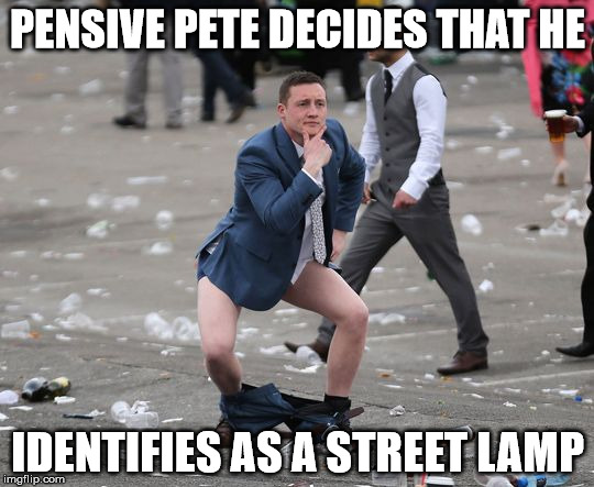 Pensive Pete Pondering Patriarchy | PENSIVE PETE DECIDES THAT HE; IDENTIFIES AS A STREET LAMP | image tagged in pensive pete | made w/ Imgflip meme maker