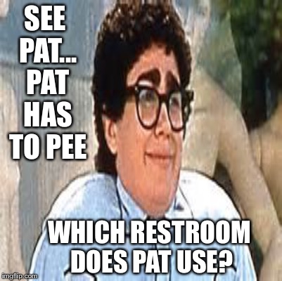 hmmmmm | SEE PAT... PAT HAS TO PEE; WHICH RESTROOM DOES PAT USE? | image tagged in memes | made w/ Imgflip meme maker