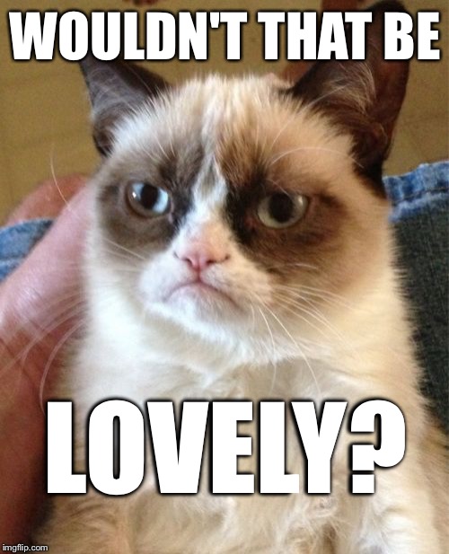 Grumpy Cat Meme | WOULDN'T THAT BE LOVELY? | image tagged in memes,grumpy cat | made w/ Imgflip meme maker
