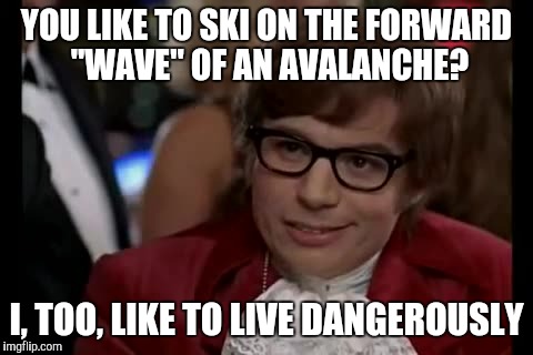 I Too Like To Live Dangerously | YOU LIKE TO SKI ON THE FORWARD "WAVE" OF AN AVALANCHE? I, TOO, LIKE TO LIVE DANGEROUSLY | image tagged in memes,i too like to live dangerously | made w/ Imgflip meme maker