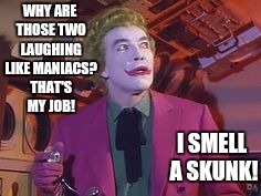 WHY ARE THOSE TWO LAUGHING LIKE MANIACS? THAT'S MY JOB! I SMELL A SKUNK! | made w/ Imgflip meme maker