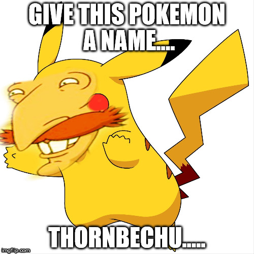 Smashing | GIVE THIS POKEMON A NAME.... THORNBECHU..... | image tagged in pikachu | made w/ Imgflip meme maker