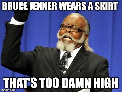 Too Damn High | BRUCE JENNER WEARS A SKIRT; THAT'S TOO DAMN HIGH | image tagged in memes,too damn high | made w/ Imgflip meme maker
