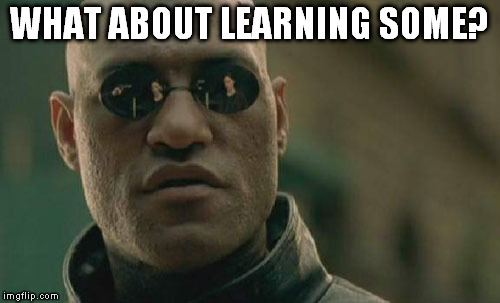 Matrix Morpheus Meme | WHAT ABOUT LEARNING SOME? | image tagged in memes,matrix morpheus | made w/ Imgflip meme maker