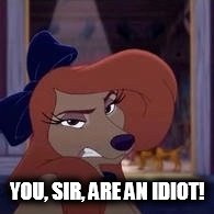 You, Sir, Are An Idiot! | YOU, SIR, ARE AN IDIOT! | image tagged in dixie,memes,disney,the fox and the hound 2,reba mcentire,dog | made w/ Imgflip meme maker