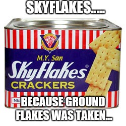 Snacks | SKYFLAKES..... BECAUSE GROUND FLAKES WAS TAKEN... | image tagged in crackers | made w/ Imgflip meme maker