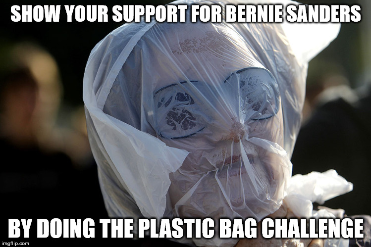 Plastic Bag Challenge | SHOW YOUR SUPPORT FOR BERNIE SANDERS; BY DOING THE PLASTIC BAG CHALLENGE | image tagged in plastic bag challenge | made w/ Imgflip meme maker