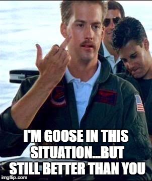 Top Gun | I'M GOOSE IN THIS SITUATION...BUT STILL BETTER THAN YOU | image tagged in top gun | made w/ Imgflip meme maker