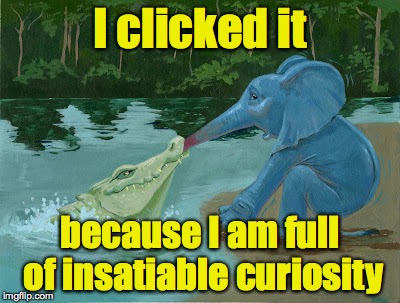 I clicked it because I am full of insatiable curiosity | made w/ Imgflip meme maker