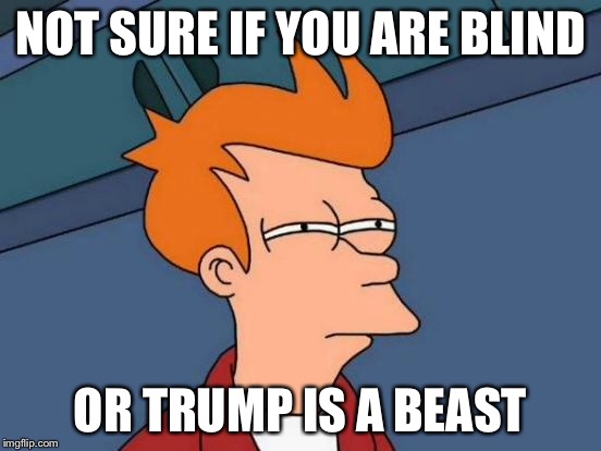 Futurama Fry Meme | NOT SURE IF YOU ARE BLIND OR TRUMP IS A BEAST | image tagged in memes,futurama fry | made w/ Imgflip meme maker