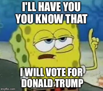 I'll Have You Know Spongebob | I'LL HAVE YOU YOU KNOW THAT; I WILL VOTE FOR DONALD TRUMP | image tagged in memes,ill have you know spongebob | made w/ Imgflip meme maker