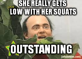 Big fan | SHE REALLY GETS LOW WITH HER SQUATS; OUTSTANDING | image tagged in gym creeper | made w/ Imgflip meme maker