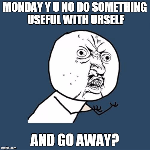 Y U No Meme | MONDAY Y U NO DO SOMETHING USEFUL WITH URSELF AND GO AWAY? | image tagged in memes,y u no | made w/ Imgflip meme maker