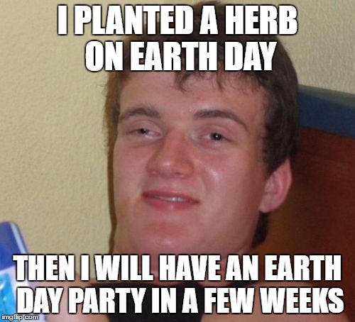 10 Guy | I PLANTED A HERB ON EARTH DAY; THEN I WILL HAVE AN EARTH DAY PARTY IN A FEW WEEKS | image tagged in memes,10 guy | made w/ Imgflip meme maker