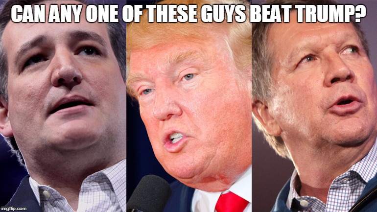 Trump is on one! | CAN ANY ONE OF THESE GUYS BEAT TRUMP? | image tagged in gop debate | made w/ Imgflip meme maker