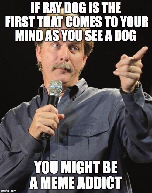 You Might Be a Meme Addict  | IF RAY DOG IS THE FIRST THAT COMES TO YOUR MIND AS YOU SEE A DOG; YOU MIGHT BE A MEME ADDICT | image tagged in jeff foxworthy,you might be a meme addict | made w/ Imgflip meme maker