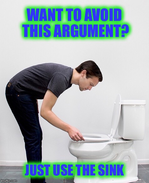 What She Doesn't Know Won't Hurt You... |  WANT TO AVOID THIS ARGUMENT? JUST USE THE SINK | image tagged in toilet seat,pee,argument,memes,funny | made w/ Imgflip meme maker